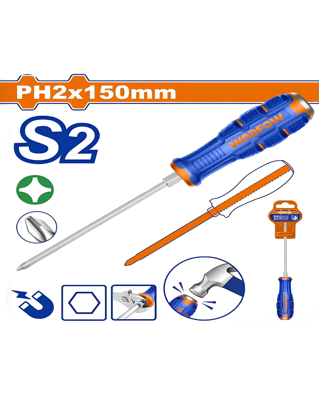 Wadfow Go-Through Phillips Screwdriver PH2 X 150mm - ToolMaster Sri Lanka