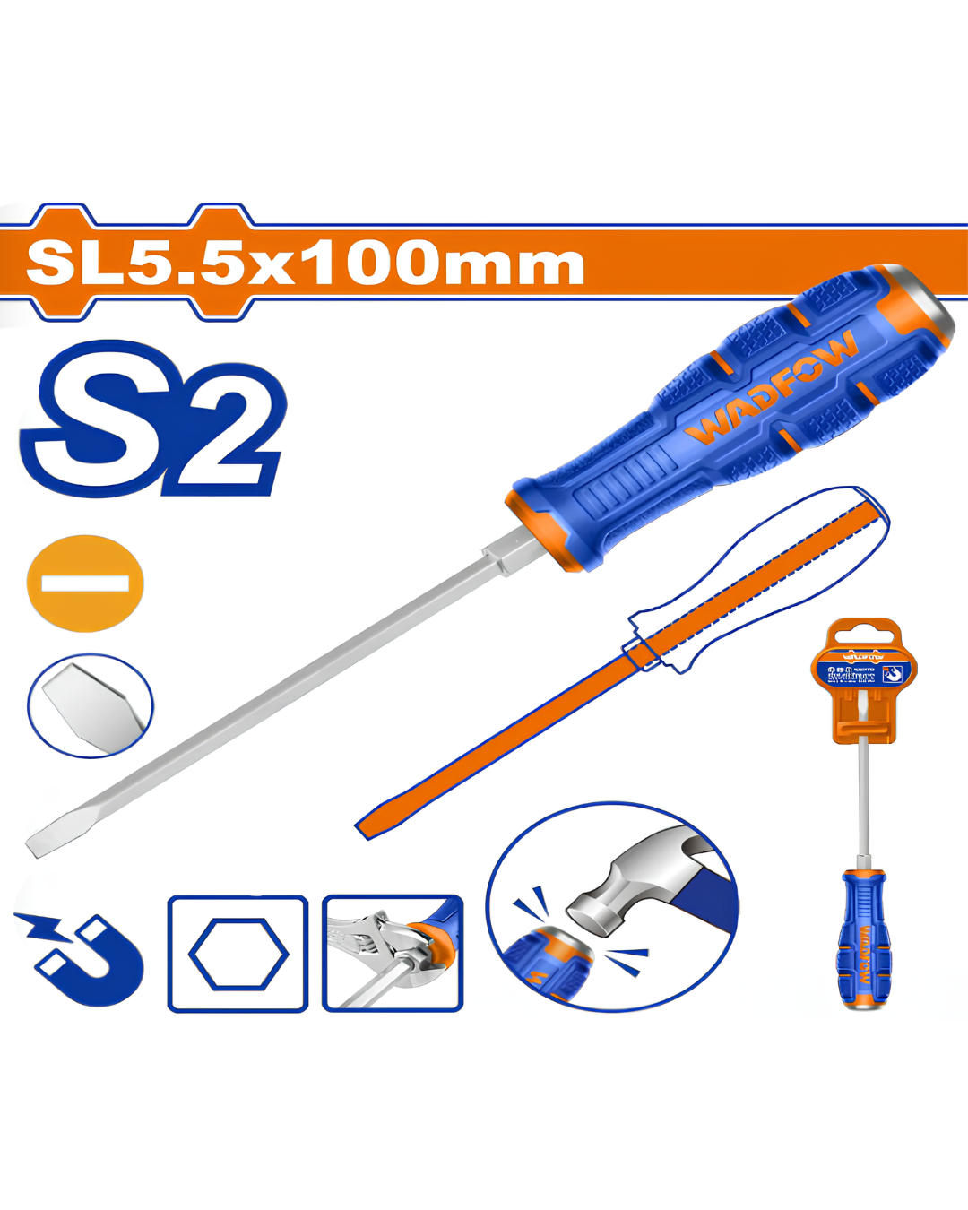 Wadfow Go-Through Slotted Screwdriver SL5.5 X 100mm - ToolMaster Sri Lanka