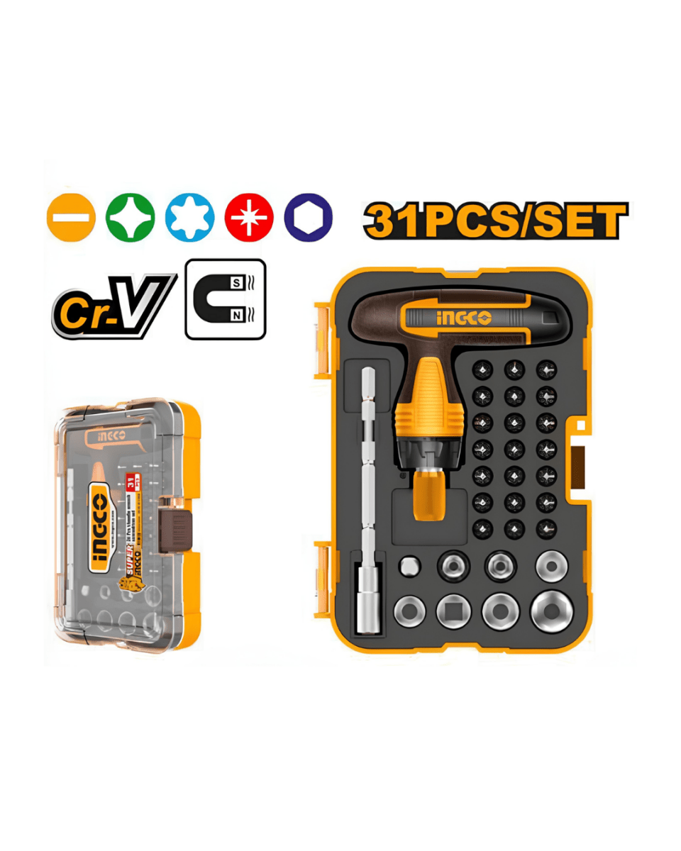 Ingco 31 Pcs T-handle Wrench Screwdriver and Bits Set - ToolMaster - Sri Lanka's Trusted Powertool Store.