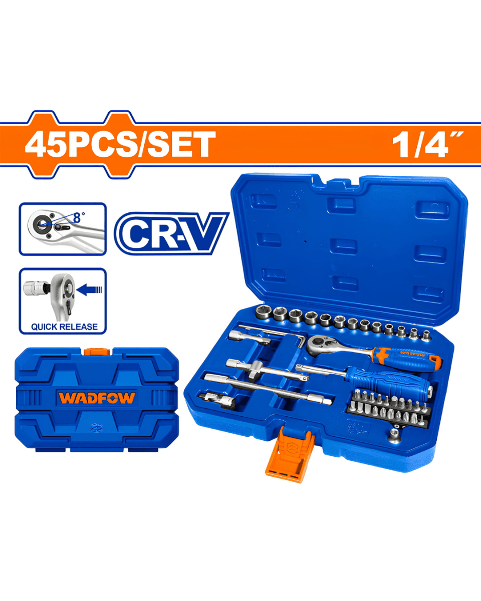 Wadfow 45 Pcs 1/4" Socket Set- ToolMaster Sri Lanka