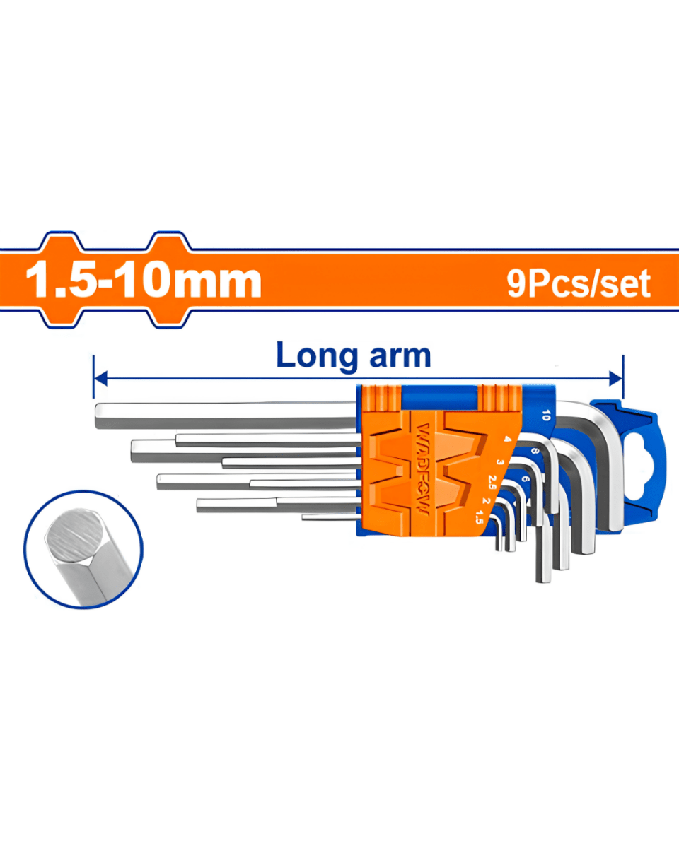 Wadfow Extra Long Arm HEX Allen Key 9Pcs Set - ToolMaster - Sri Lanka's Trusted Powertool Store.