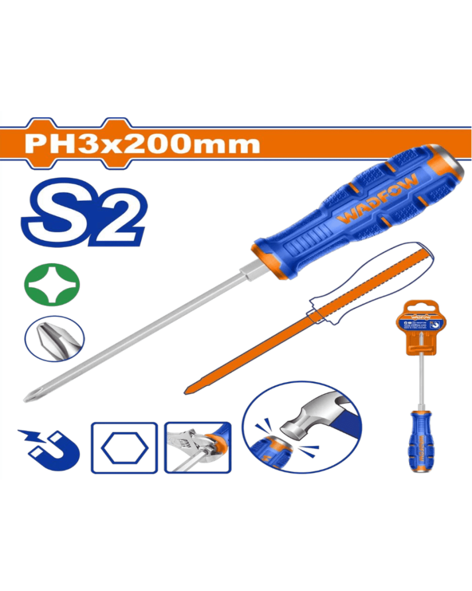 Wadfow Go-Through Phillips Screwdriver PH3 X 200mm - ToolMaster - Sri Lanka's Trusted Powertool Store.