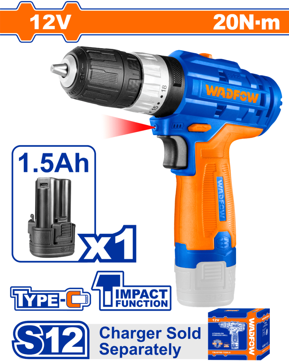 Wadfow USB-C Cordless Impact Drill 12V 20N-m- ToolMaster Sri Lanka
